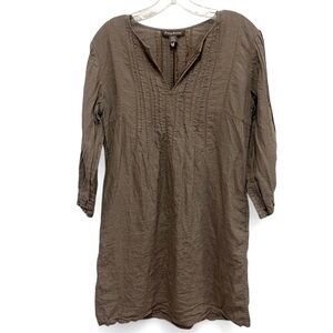 Tommy Bahana linen eyelet sample dress with long sleeves khaki tan color small